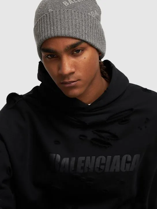 Balenciaga   Logo printed cashmere knit beanie hat 