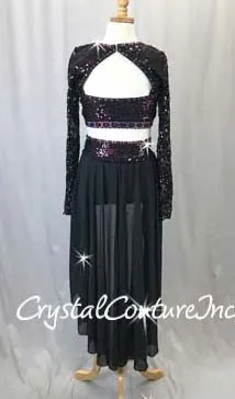 Black Lace & Sequin Top & Trunk/Chiffon Skirt - Rhinestones