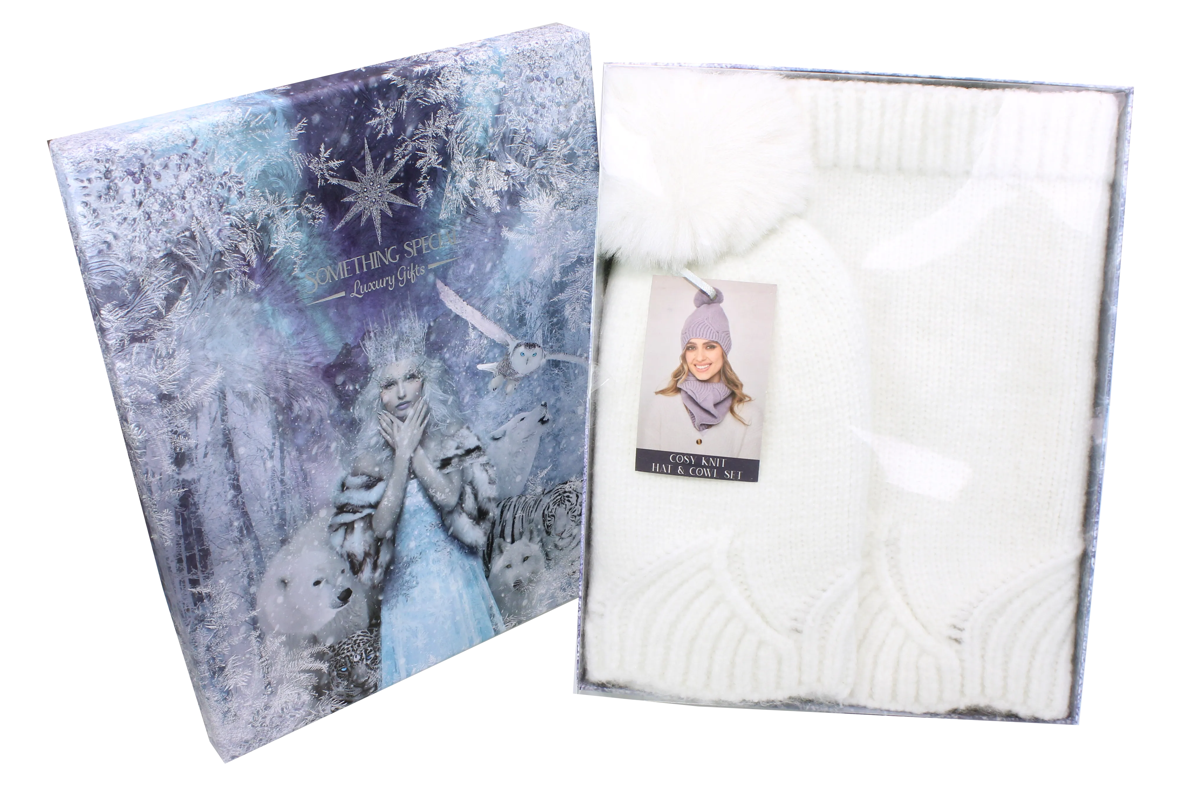 Brandwell Cosy Knit Hat & Cowl Set - Snowy White