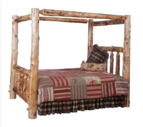 Cedar Log Canopy Bed - Queen
