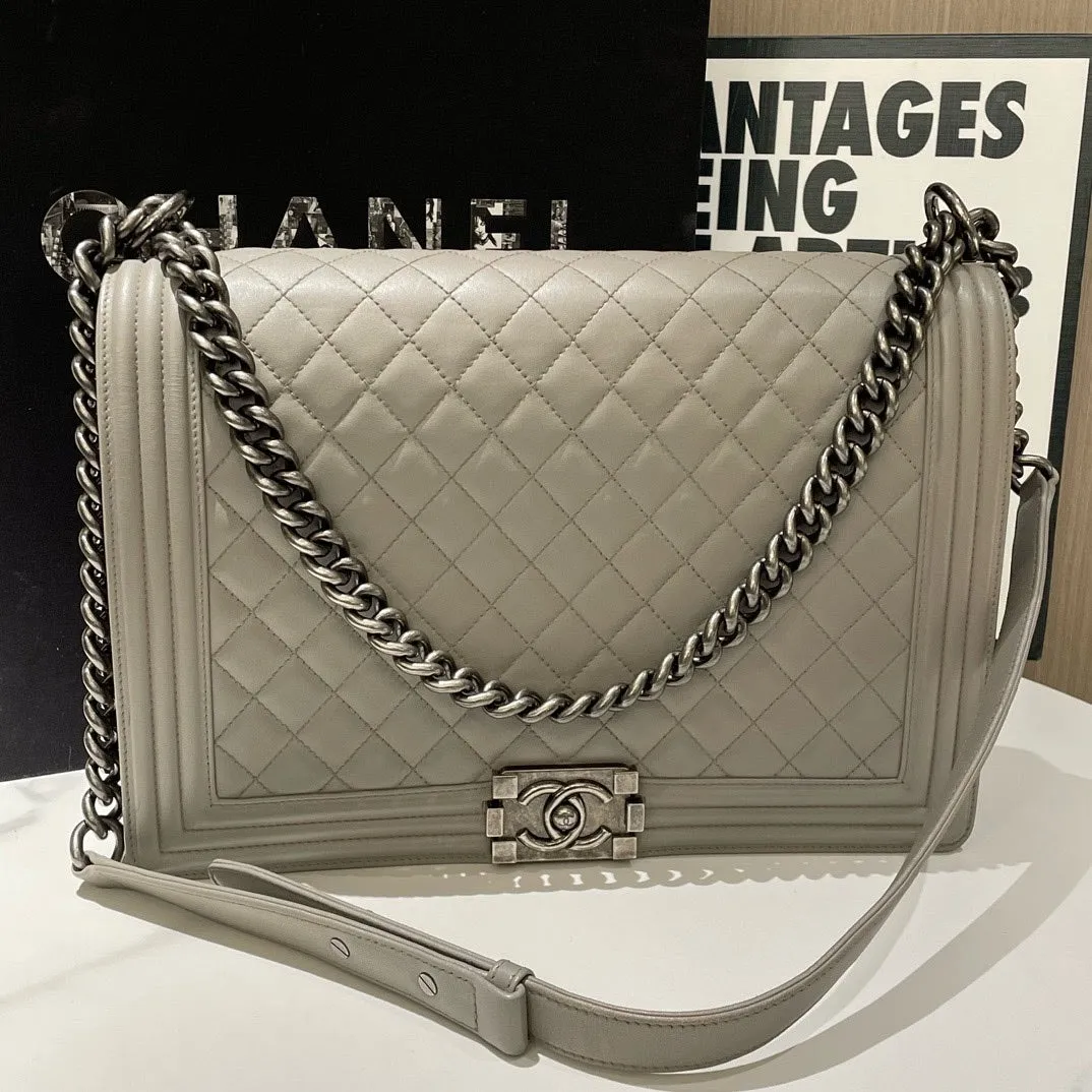 Chanel Boy Bag XL Lambskin Gray Quilted Flap 2013