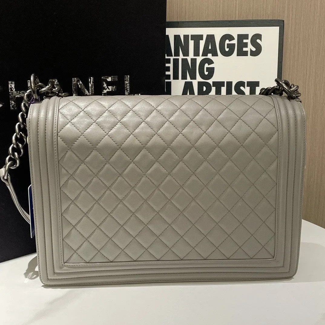 Chanel Boy Bag XL Lambskin Gray Quilted Flap 2013