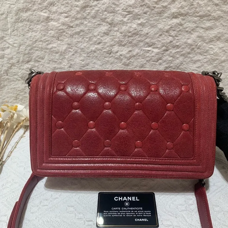 Chanel Burgundy Quilted Leather LeBoy Bag Small