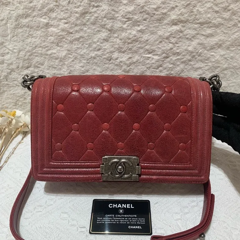 Chanel Burgundy Quilted Leather LeBoy Bag Small