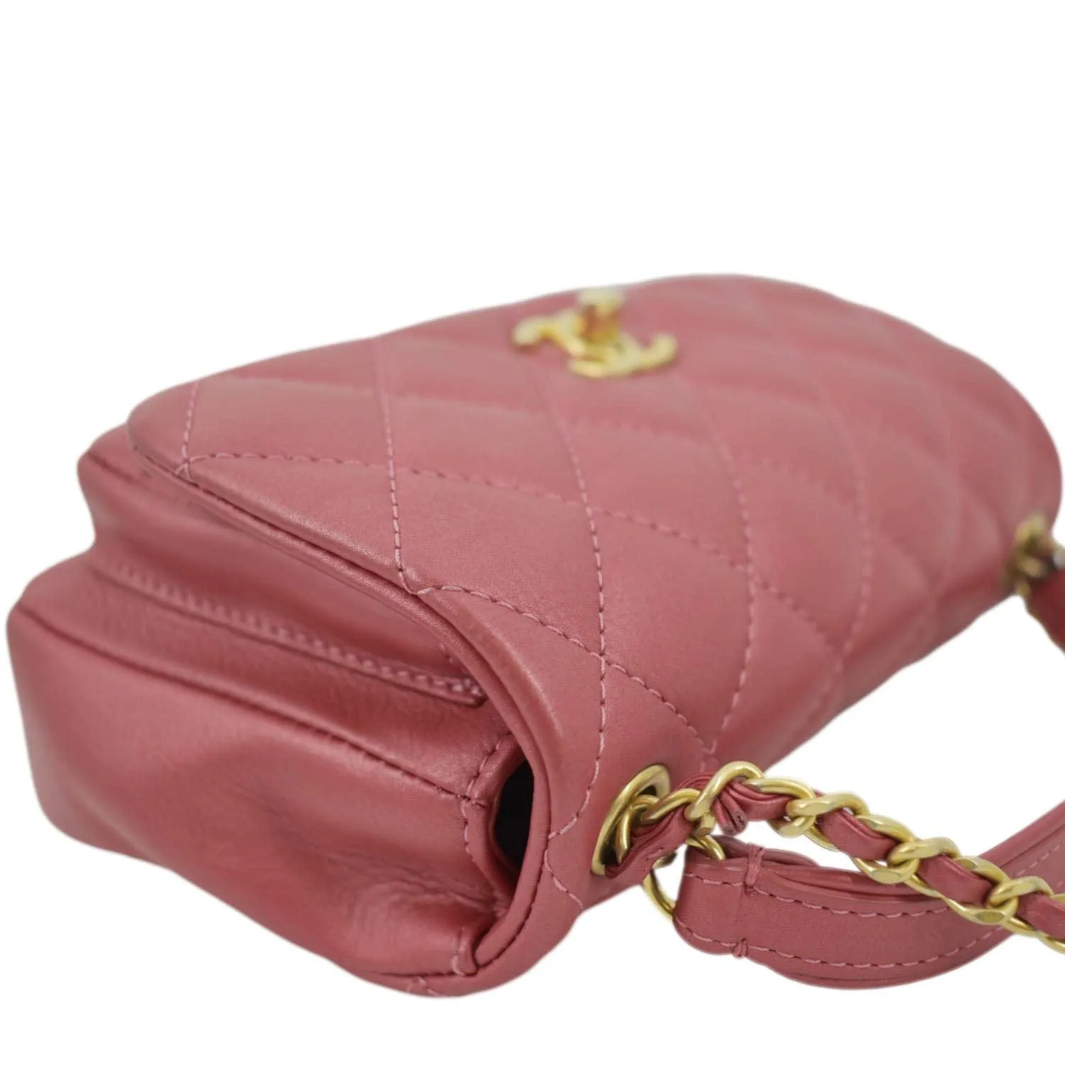 CHANEL Front Pocket Quilted Leather Crossbody Bag Pink