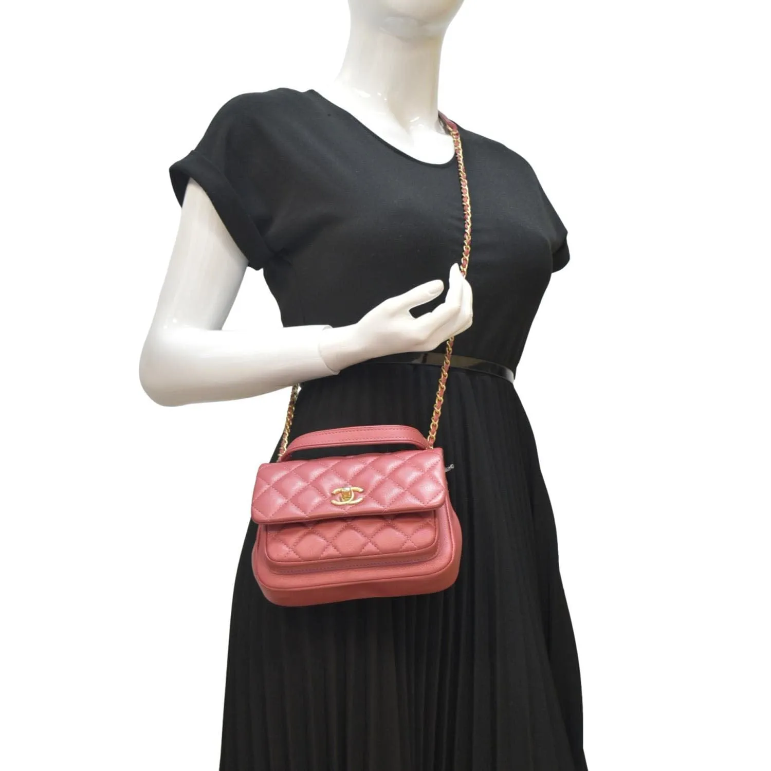 CHANEL Front Pocket Quilted Leather Crossbody Bag Pink