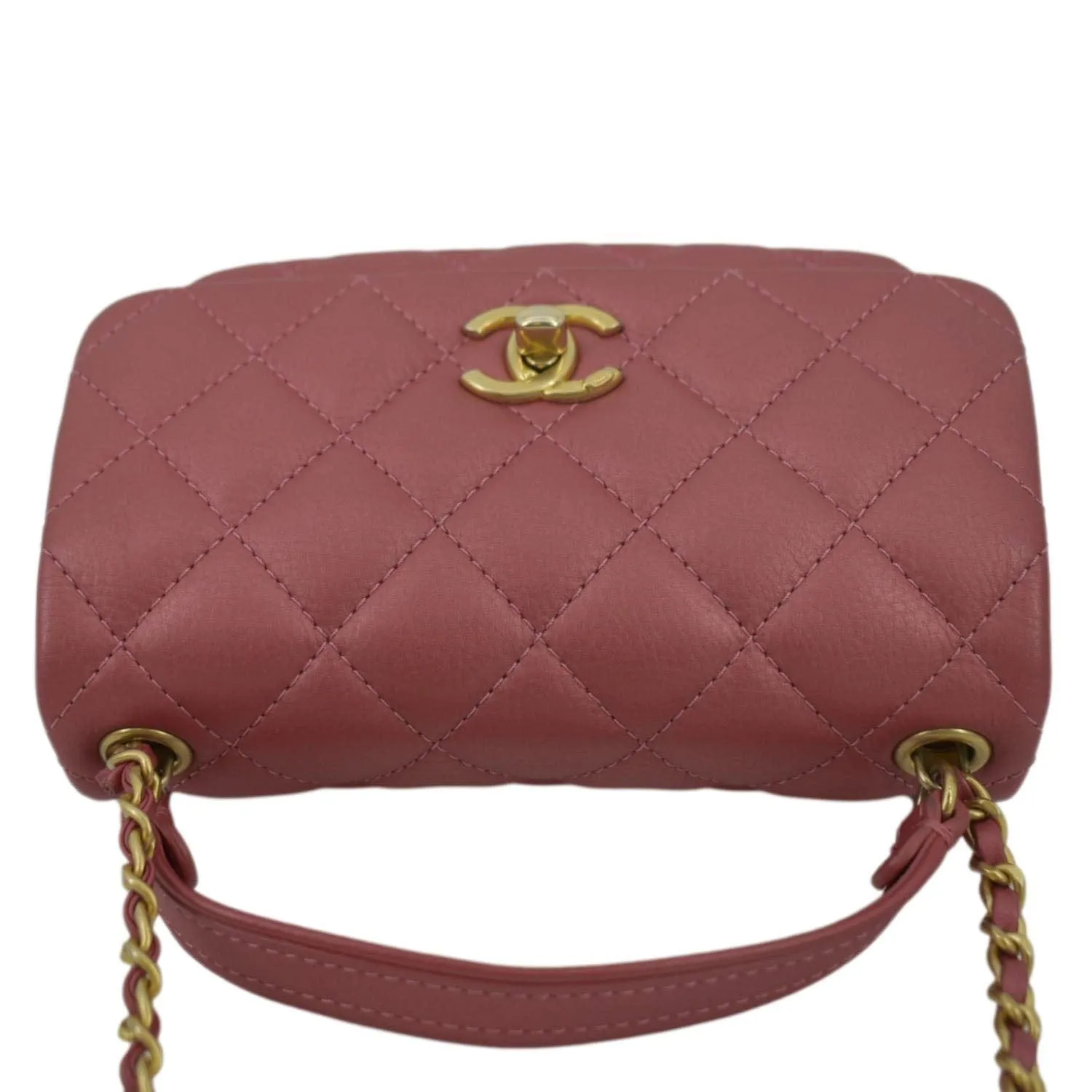 CHANEL Front Pocket Quilted Leather Crossbody Bag Pink