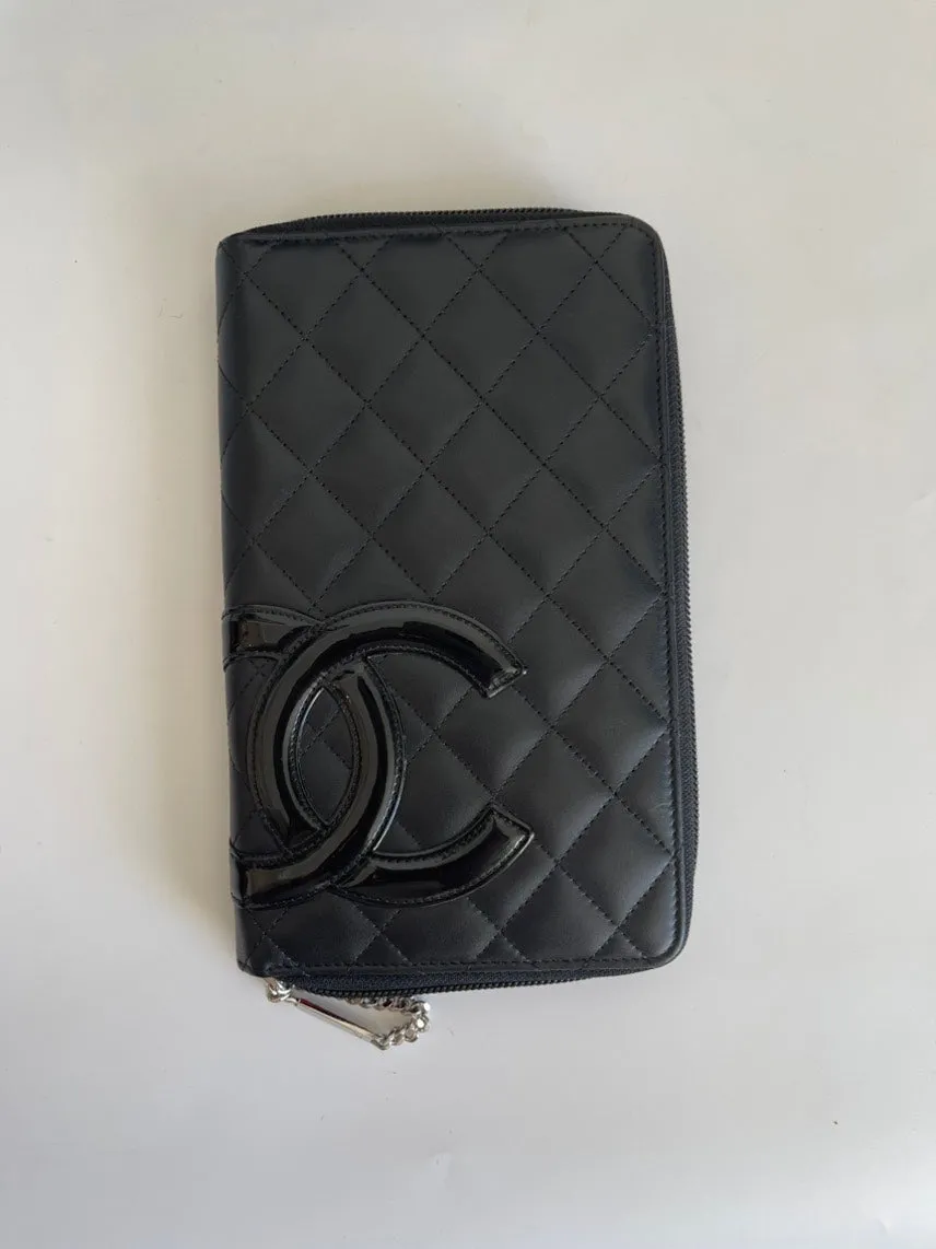 Chanel Matelasse Black Quilted Leather Zip Around Wallet