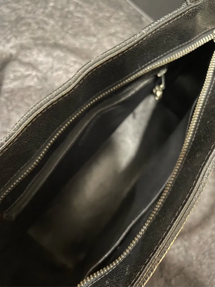 Chanel Vintage Black Leather Classical Hilton Tote Bag Silver Lava Badge