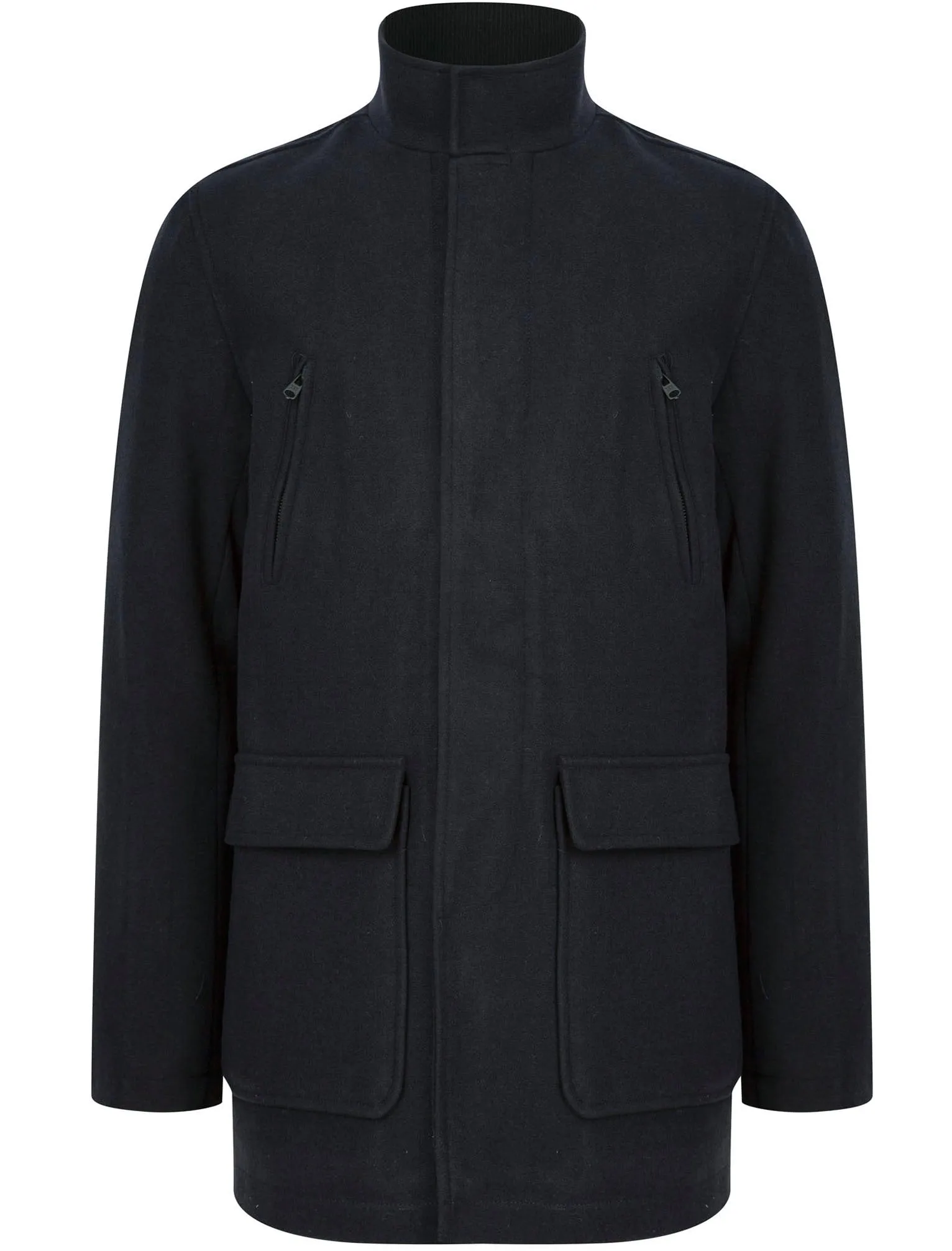 Clayne Wool Look Notch Collar Tailored Coat with Quilted Mock Insert in Navy - Tokyo Laundry