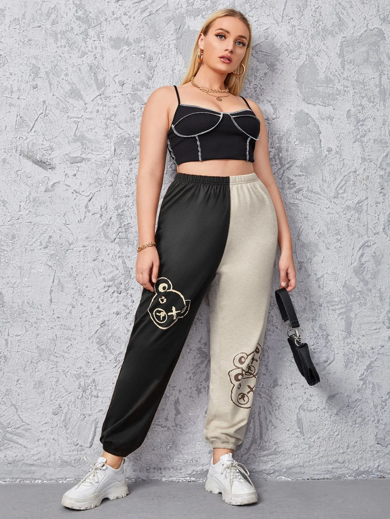 Colorblock High Waist Cropped Plus Size Sweatpants