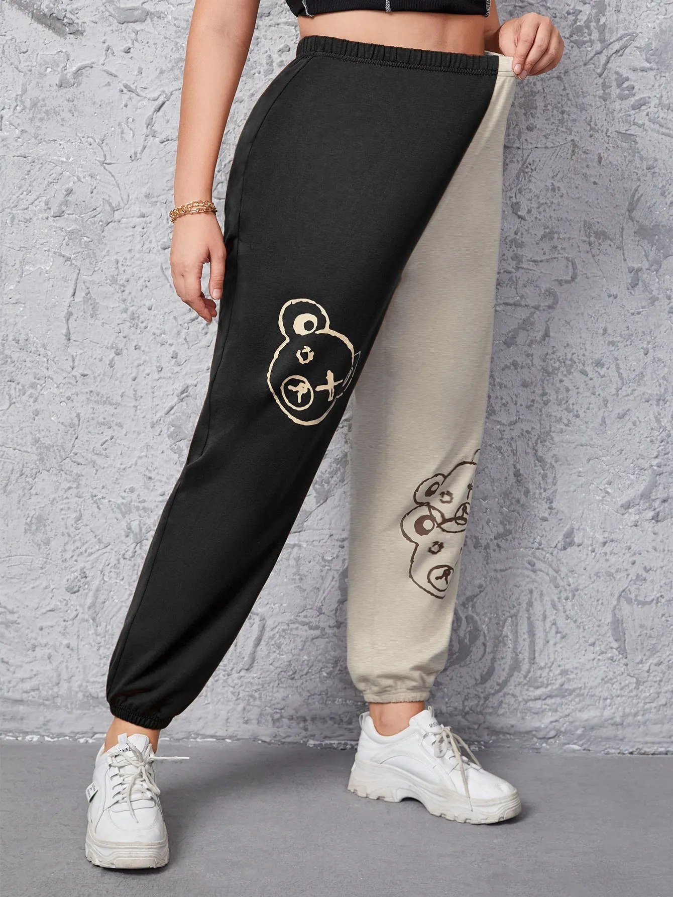 Colorblock High Waist Cropped Plus Size Sweatpants