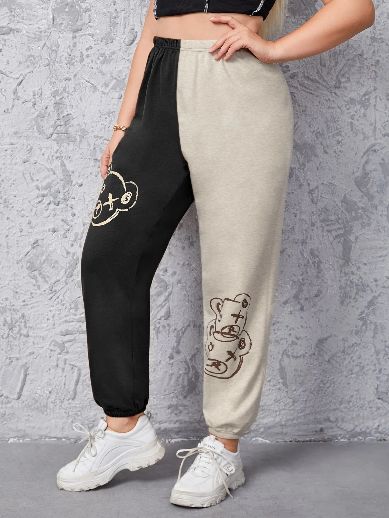 Colorblock High Waist Cropped Plus Size Sweatpants