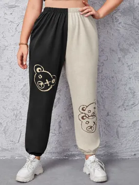 Colorblock High Waist Cropped Plus Size Sweatpants