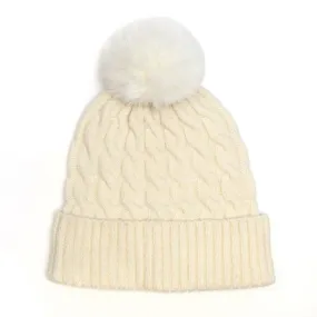 Cream Cable Knit Hat 50% Recycled Polyester