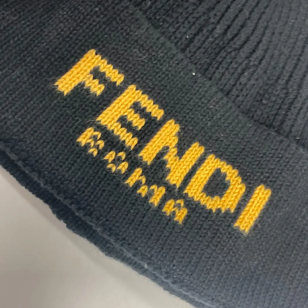 FENDI Knit hat FXQ108 Cotton, Cashmere black logo