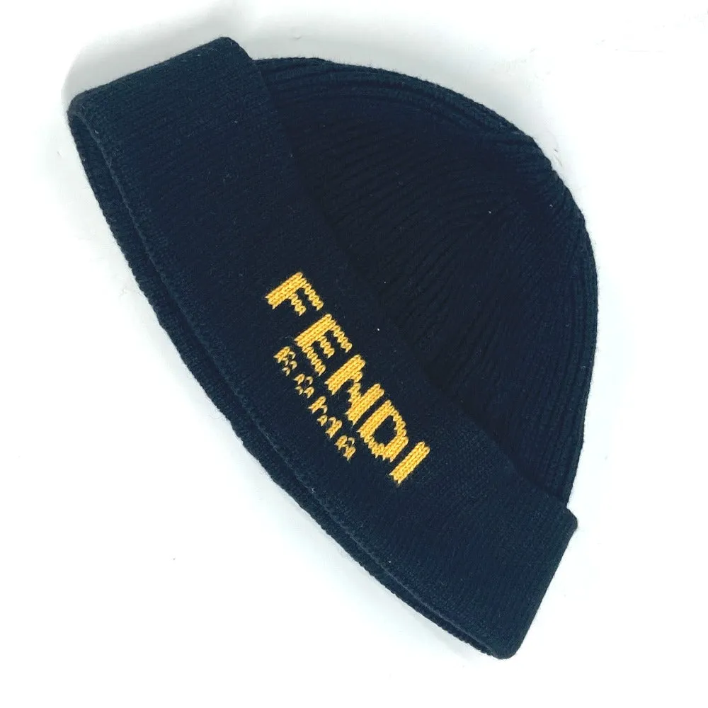 FENDI Knit hat FXQ108 Cotton, Cashmere black logo