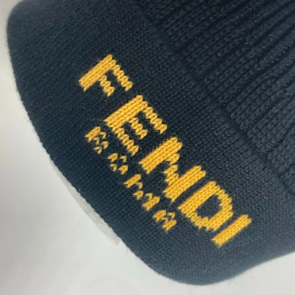 FENDI Knit hat FXQ108 Cotton, Cashmere black logo