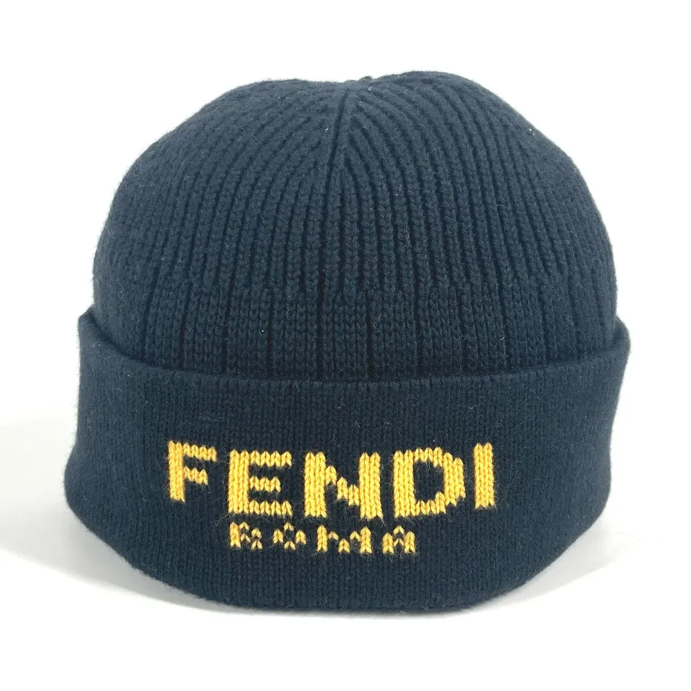 FENDI Knit hat FXQ108 Cotton, Cashmere black logo