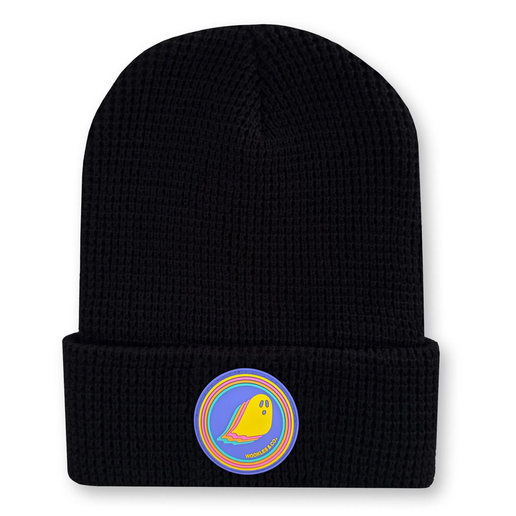 Ghost Waffle Knit Beanie in Black