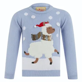Girls Light Up Christmas Jumper Llama Design Sequins Fleece