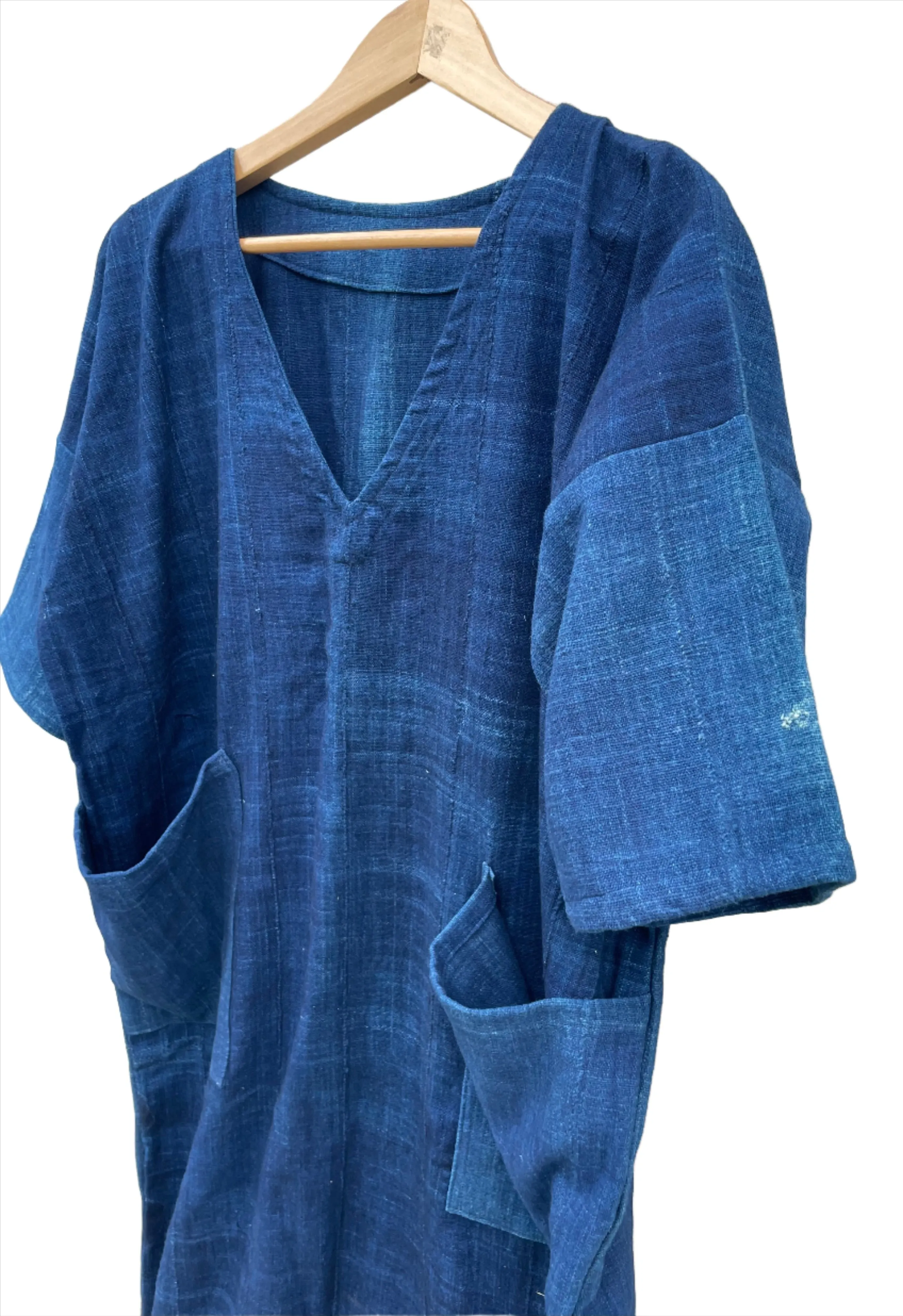 Indigo Mudcloth Dress, African Cotton Textile, Hand Dyed Solid Blue Dress, Indigo Fabric Dress Clothing