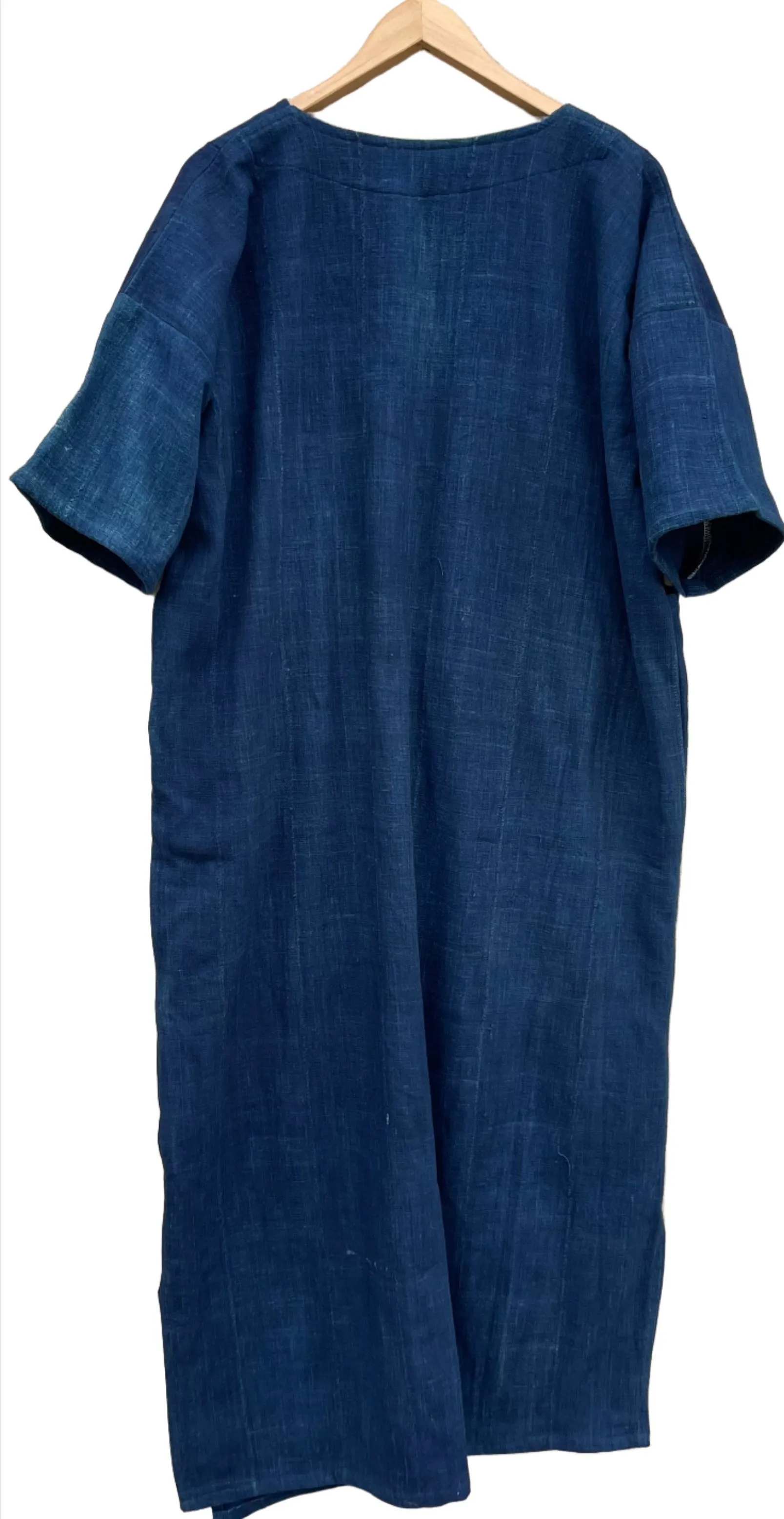 Indigo Mudcloth Dress, African Cotton Textile, Hand Dyed Solid Blue Dress, Indigo Fabric Dress Clothing