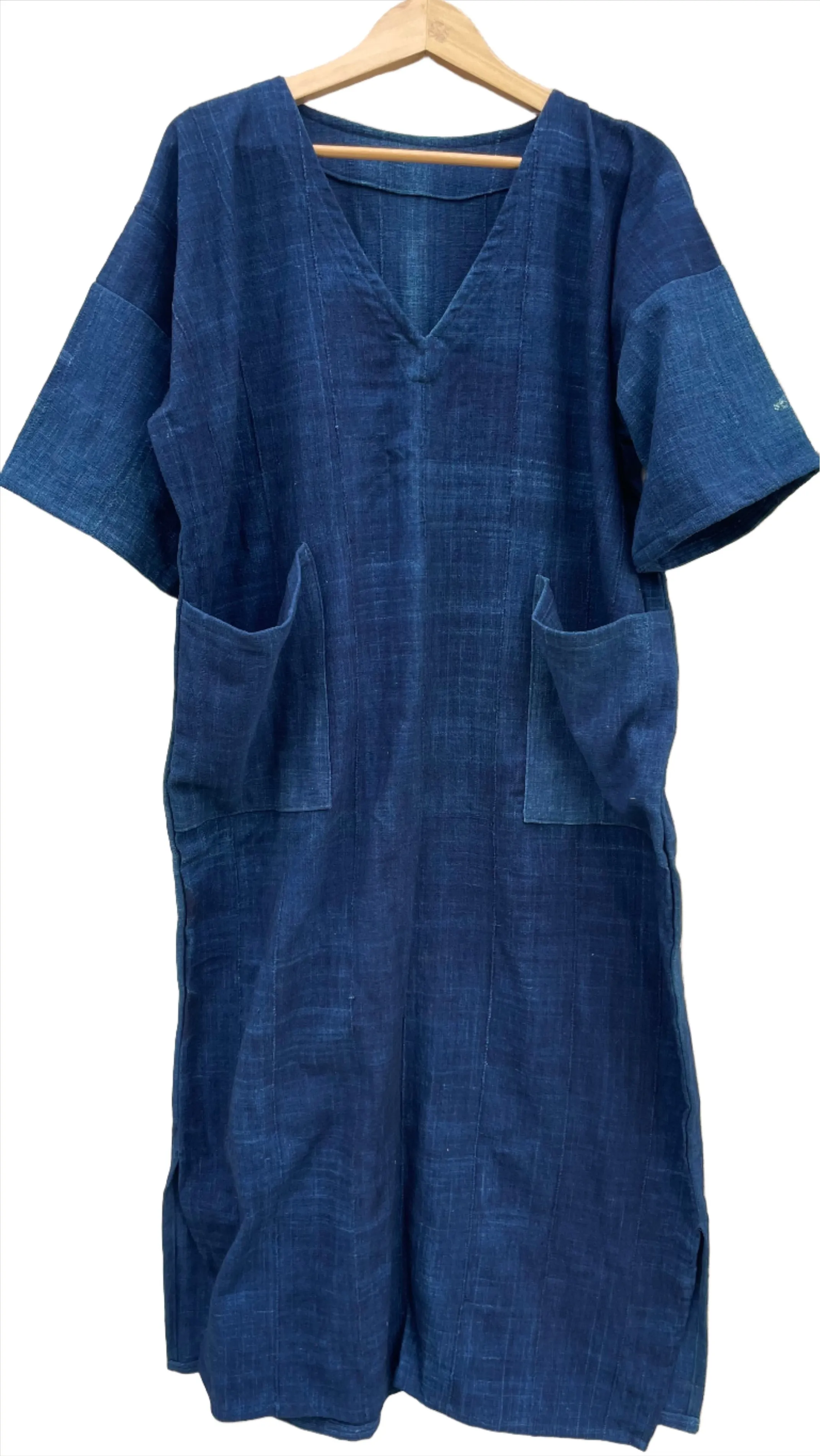 Indigo Mudcloth Dress, African Cotton Textile, Hand Dyed Solid Blue Dress, Indigo Fabric Dress Clothing