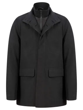 Indus Wool Look Funnel Neck Collar Tailored Coat with Quilted Mock Insert in Black - Tokyo Laundry