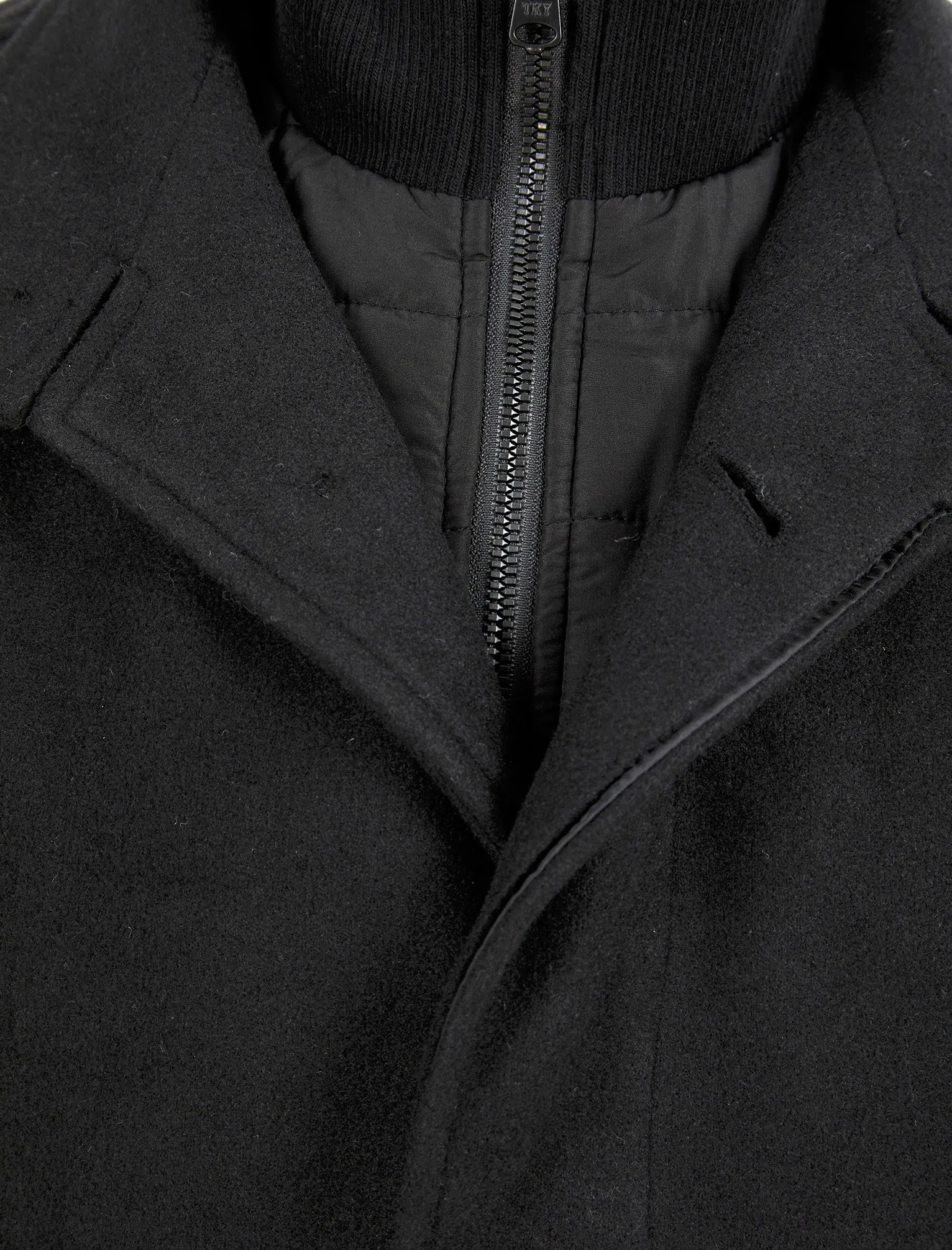 Indus Wool Look Funnel Neck Collar Tailored Coat with Quilted Mock Insert in Black - Tokyo Laundry