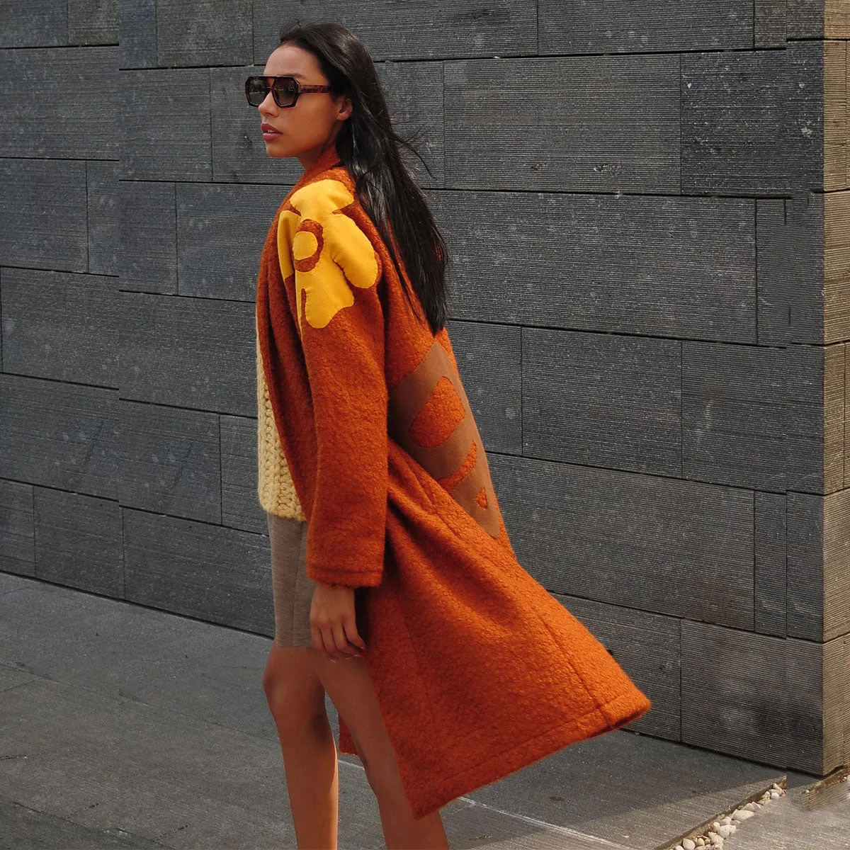 LIBERTY RUST BOUCLE COAT WITH CROCHET SLEEVES