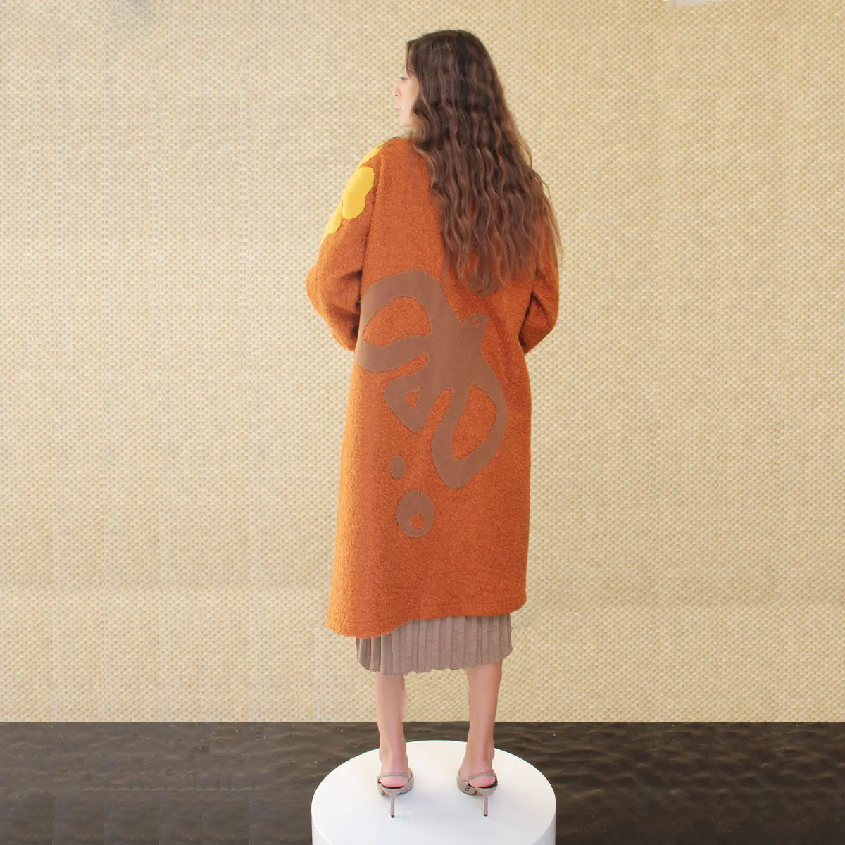 LIBERTY RUST BOUCLE COAT WITH CROCHET SLEEVES