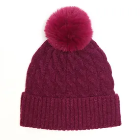 Magenta Cable Knit Hat 50% Recycled Polyester