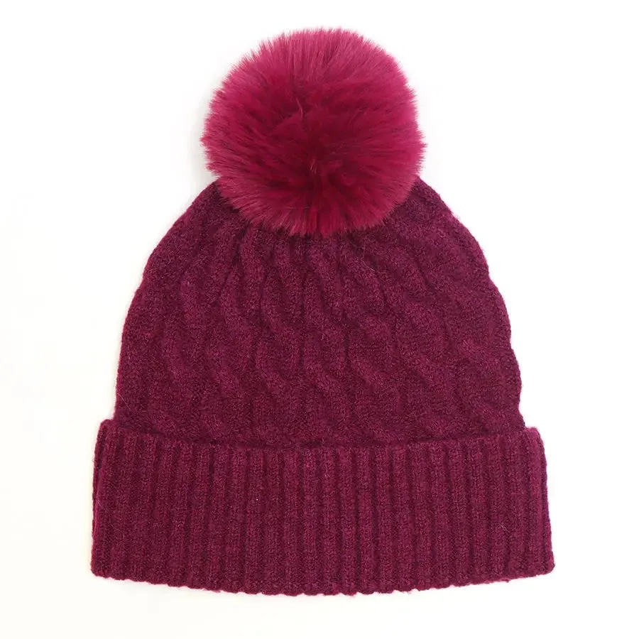 Magenta Cable Knit Hat 50% Recycled Polyester