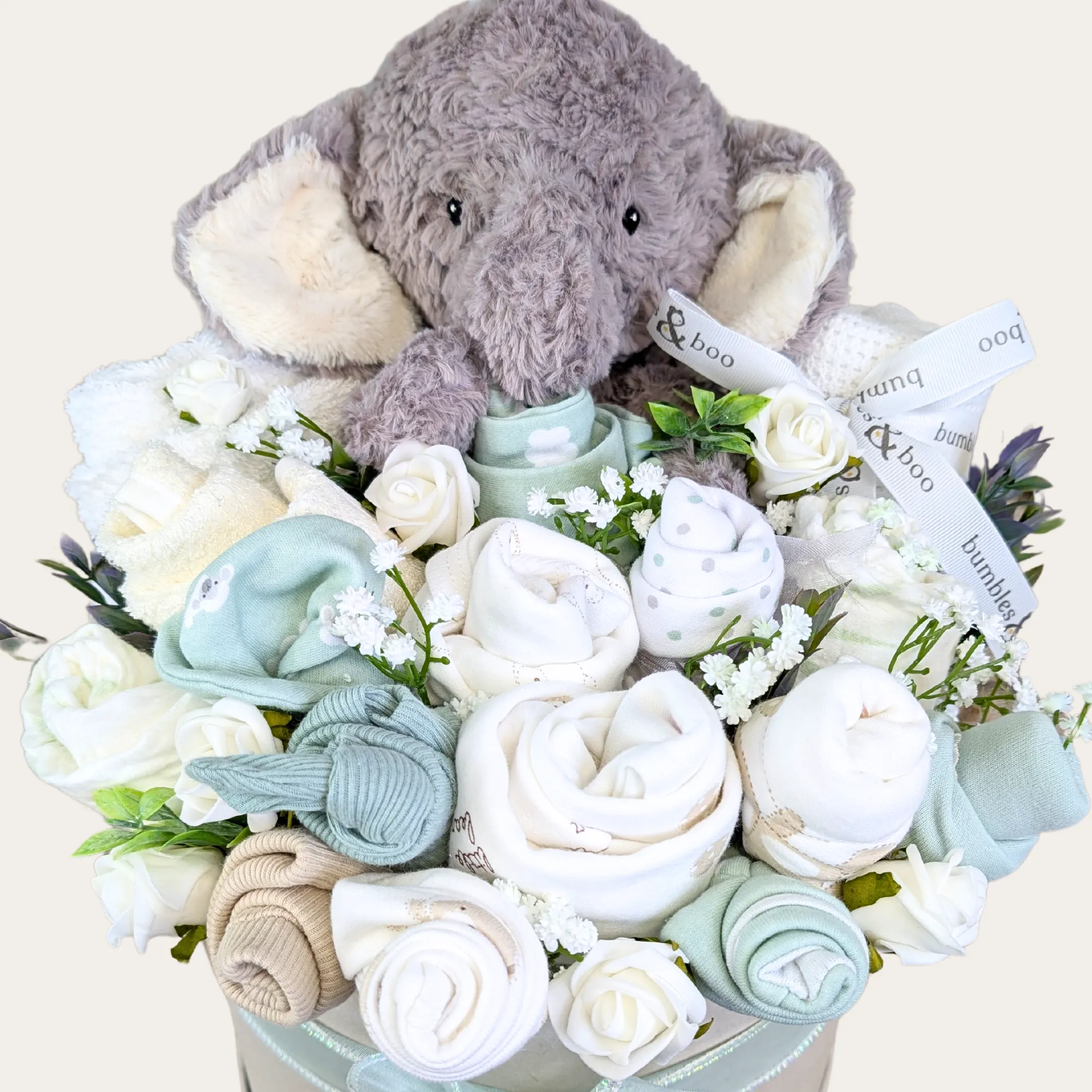 Personalised Enchanted Elephant Luxury Baby Gifts Box Flower Bouquet