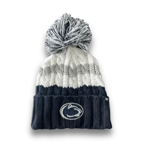 "Blingy" '47 Cuffed Knit Hat with Pom - White/Grey/Navy
