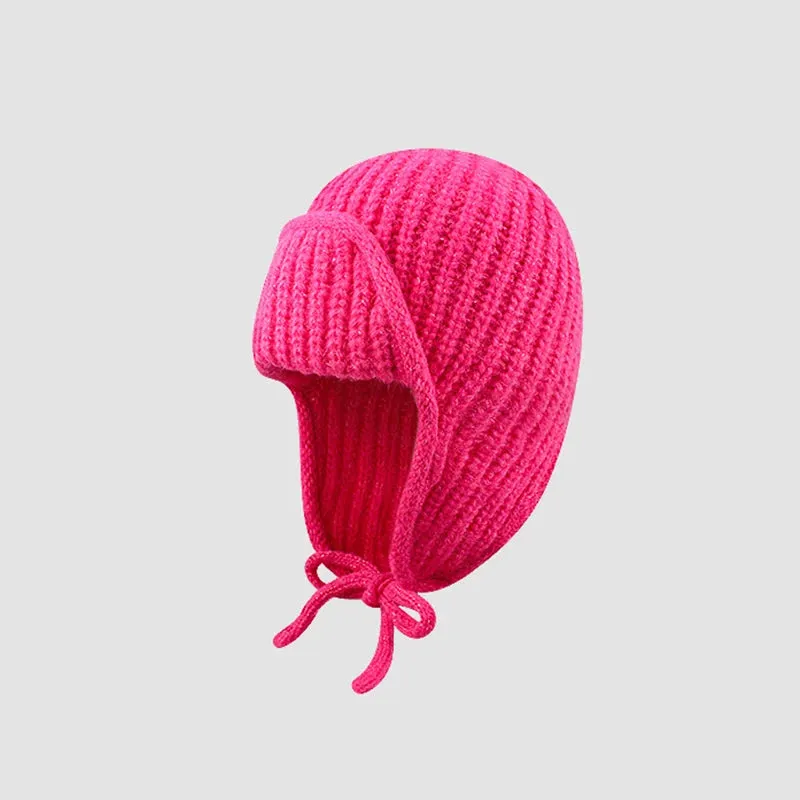 RICYGVM Japanese Ear Protection Knit Hat Winter Warm Cold Proof Flying Cap Solid Color Woolen Crochet Bonnet Korean Women Beanie