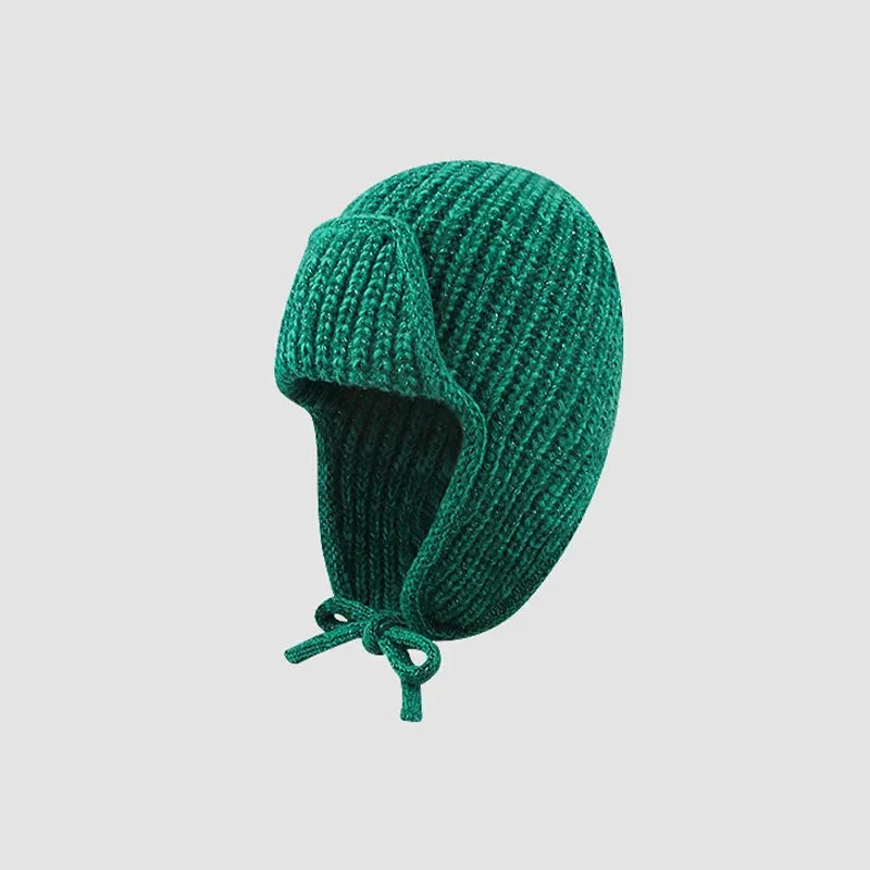 RICYGVM Japanese Ear Protection Knit Hat Winter Warm Cold Proof Flying Cap Solid Color Woolen Crochet Bonnet Korean Women Beanie