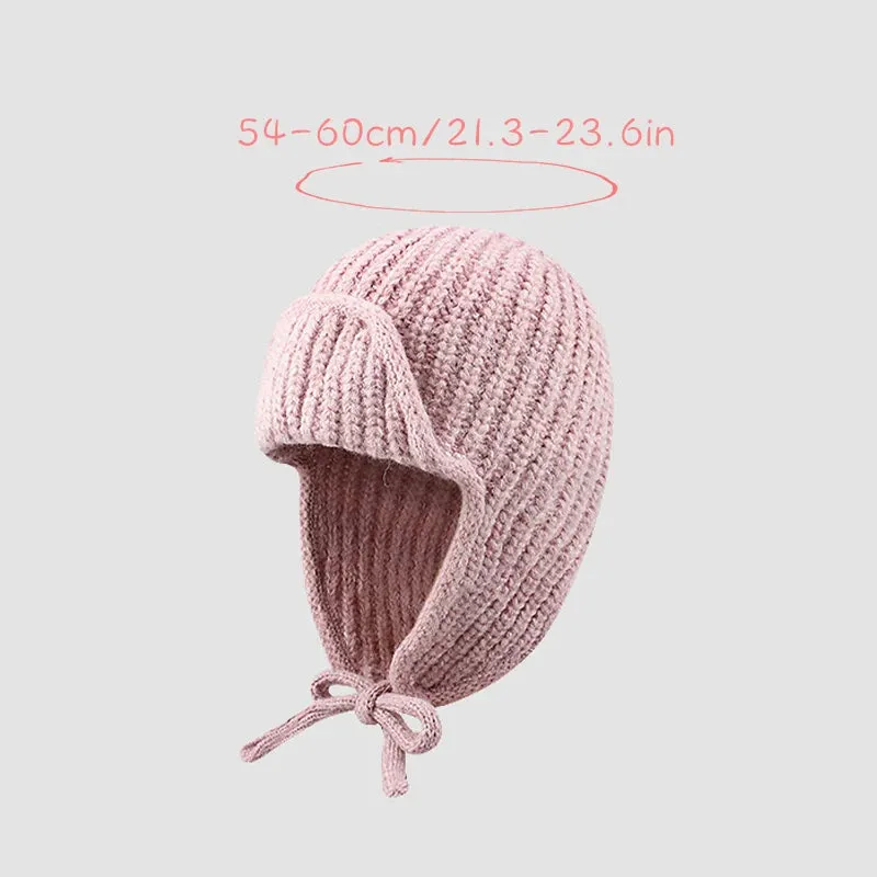 RICYGVM Japanese Ear Protection Knit Hat Winter Warm Cold Proof Flying Cap Solid Color Woolen Crochet Bonnet Korean Women Beanie