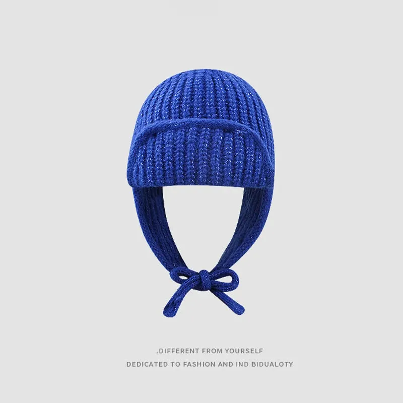 RICYGVM Japanese Ear Protection Knit Hat Winter Warm Cold Proof Flying Cap Solid Color Woolen Crochet Bonnet Korean Women Beanie