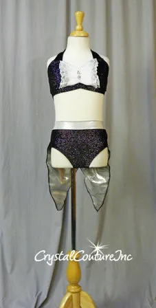 Shimmery Black 2 Piece Halter Top & Trunks/Split Back Skirt - Swarovksi Rhinestones