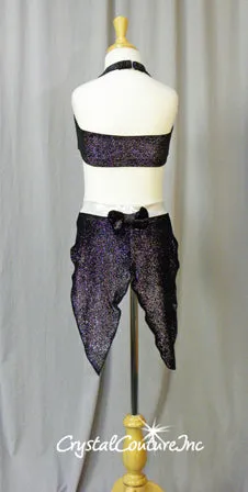 Shimmery Black 2 Piece Halter Top & Trunks/Split Back Skirt - Swarovksi Rhinestones
