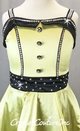 Shimmery Yellow with Black Trim Dress - Swarovski Rhinestones