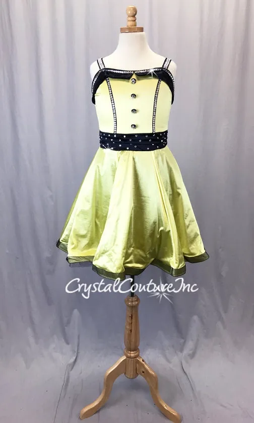 Shimmery Yellow with Black Trim Dress - Swarovski Rhinestones