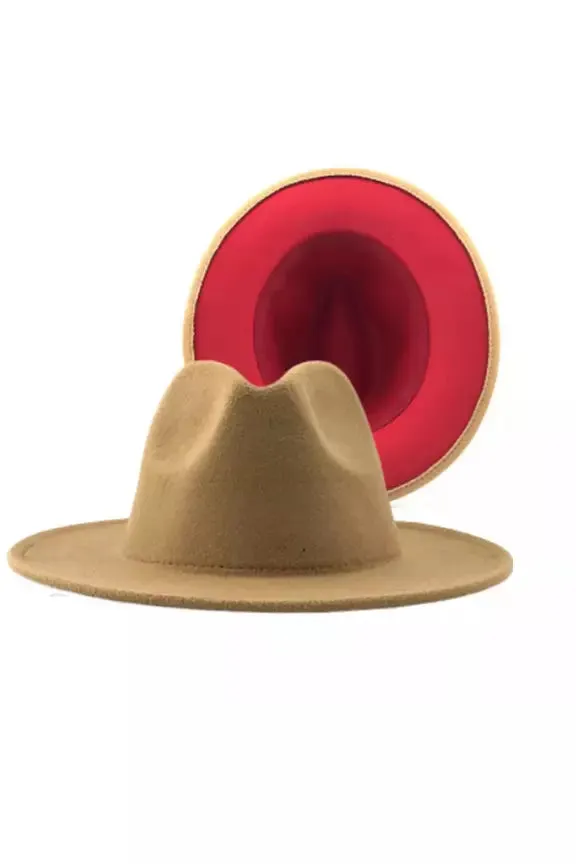 Tan & Red Bottom Fedora Hat