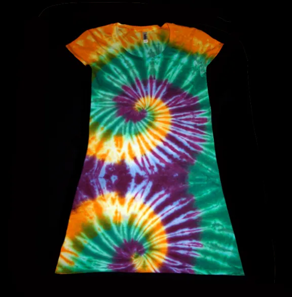 Tie Dye Bella Tee Shirt Dress/ Reflection/ jade, orange, purple,yellow