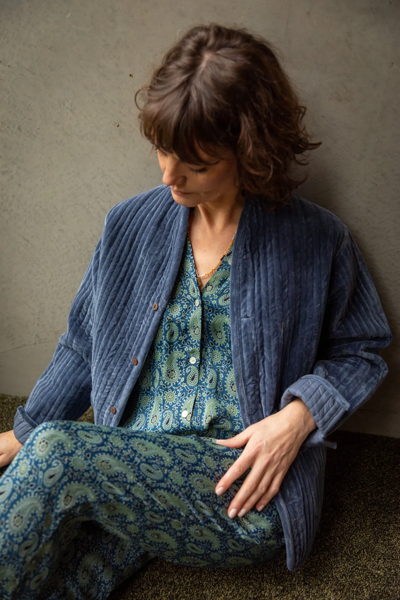 Velvet Quilt Jacket Olive - SALE